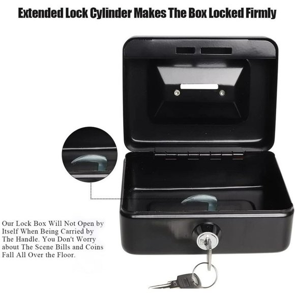 Small Lock Cash Box with Key Lock and Slot Locking Money Box for Kids Black - Picture 5 of 6